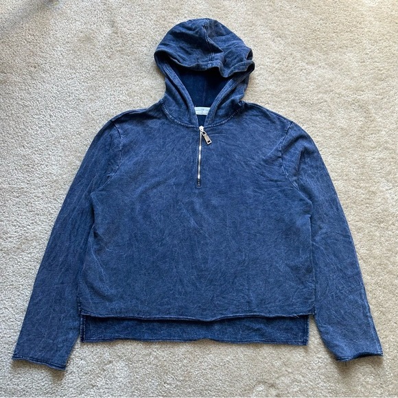 T.La By Anthropologie Quarter Zip Hoodie Women's Size L Washed Blue Pullover - Picture 4 of 8